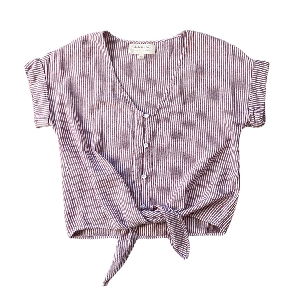 Maroon stripe button up top